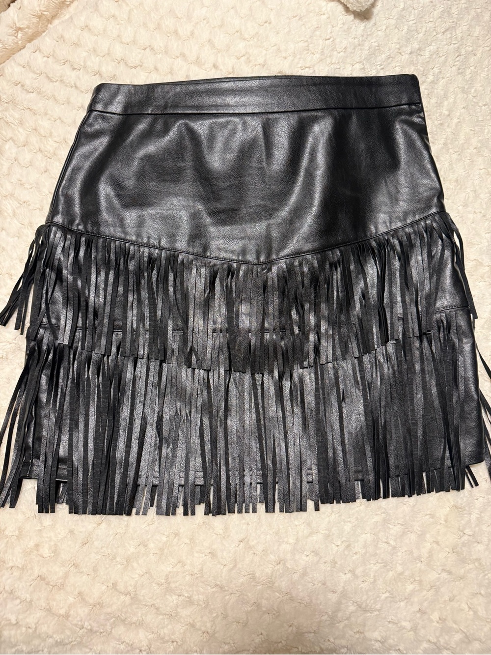 Vici Black Faux Leather Fringe Mini Skirt
